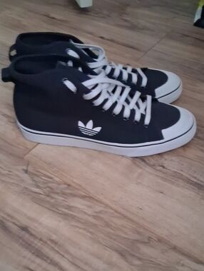 adidas Black and White Mid-Top Canvas Sneakers